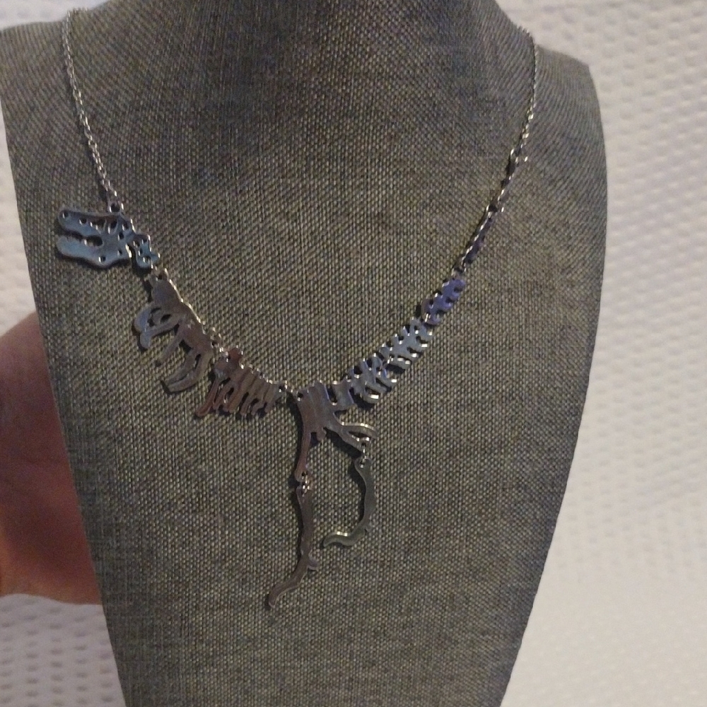 Silver Dinosaur Necklace. Statement Piece